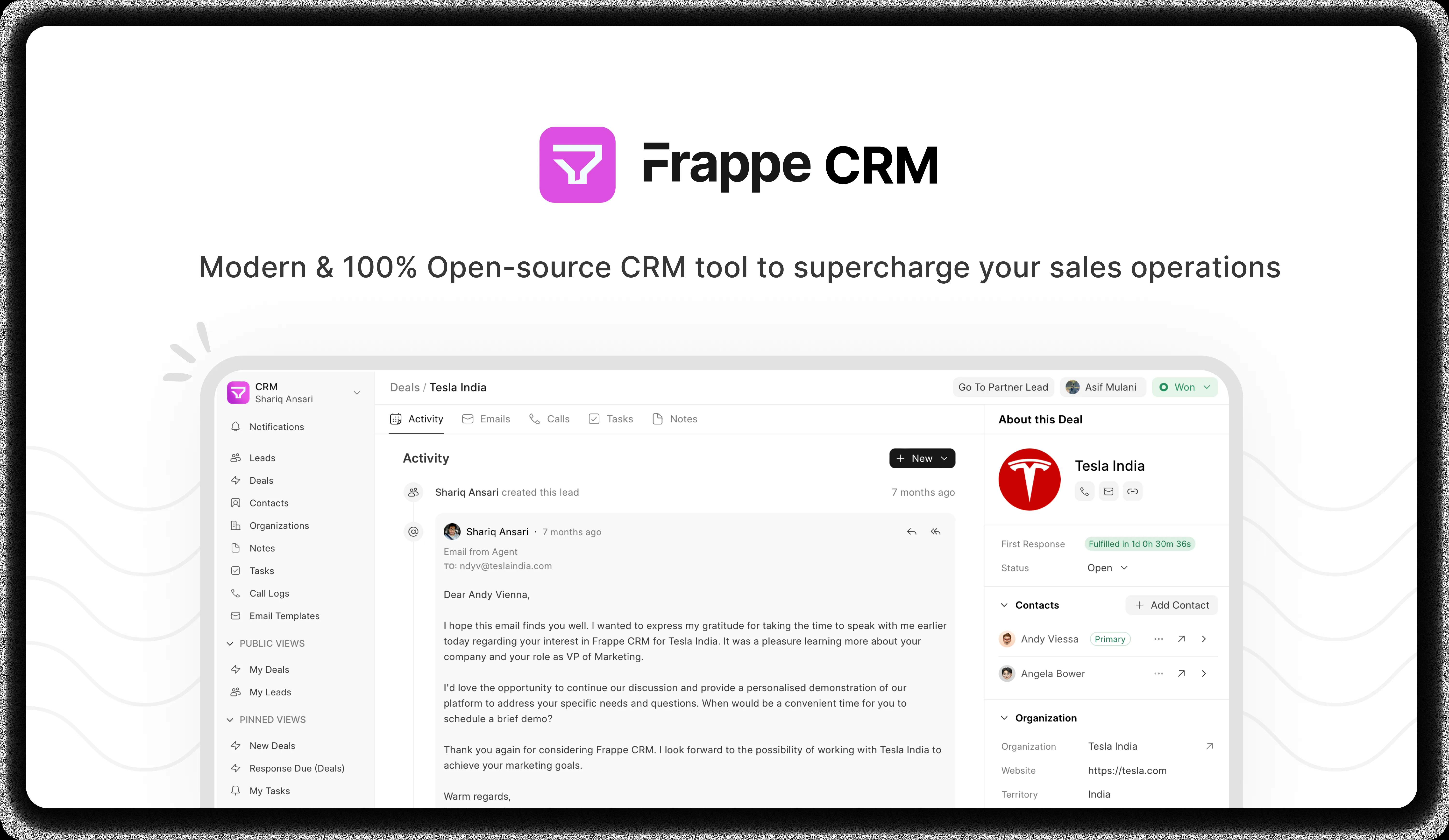 Screenshot sučelja za upravljanje potencijalnim klijentima u Frappe CRM