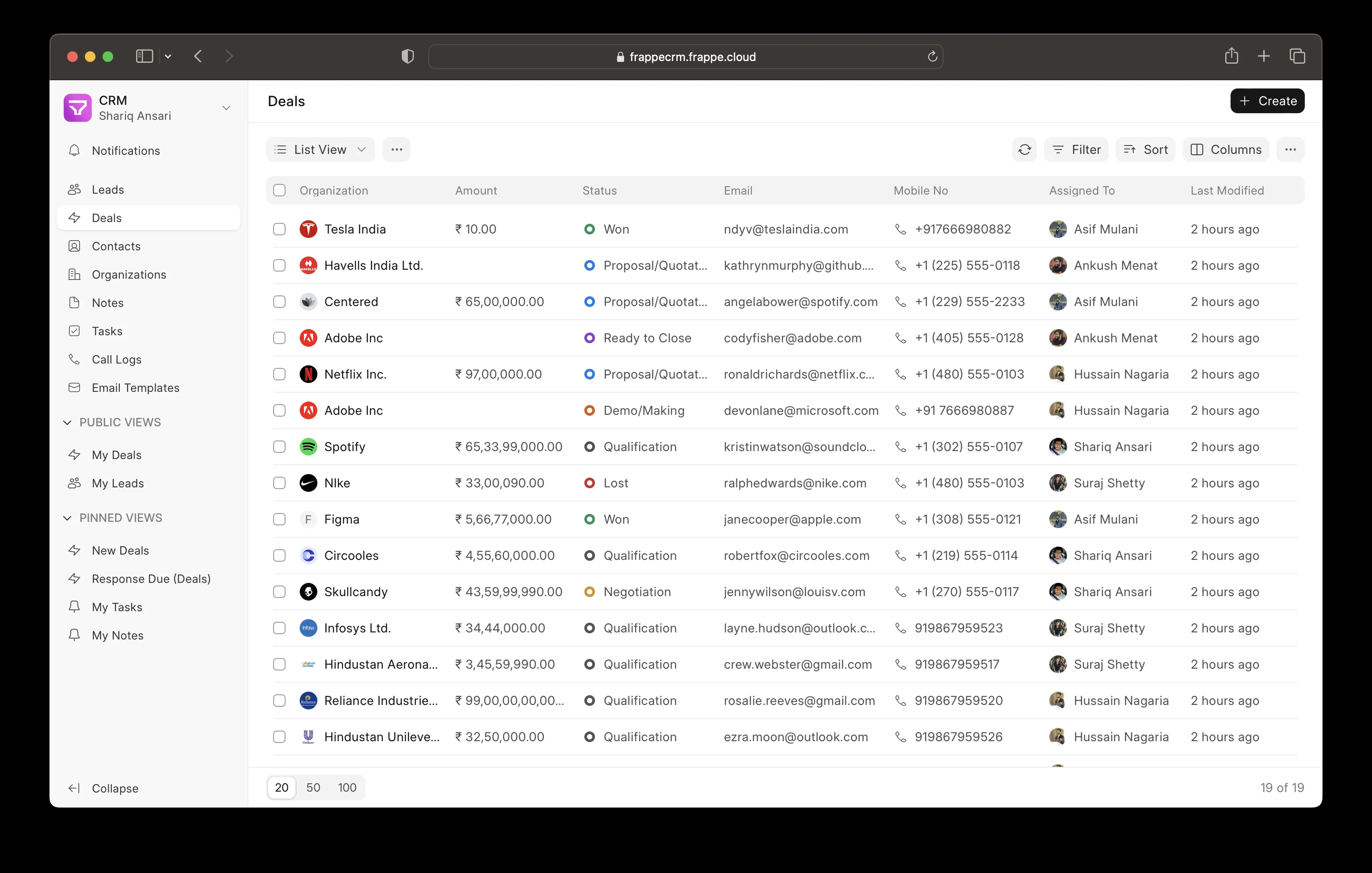Sučelje za upravljanje klijentima u Frappe CRM